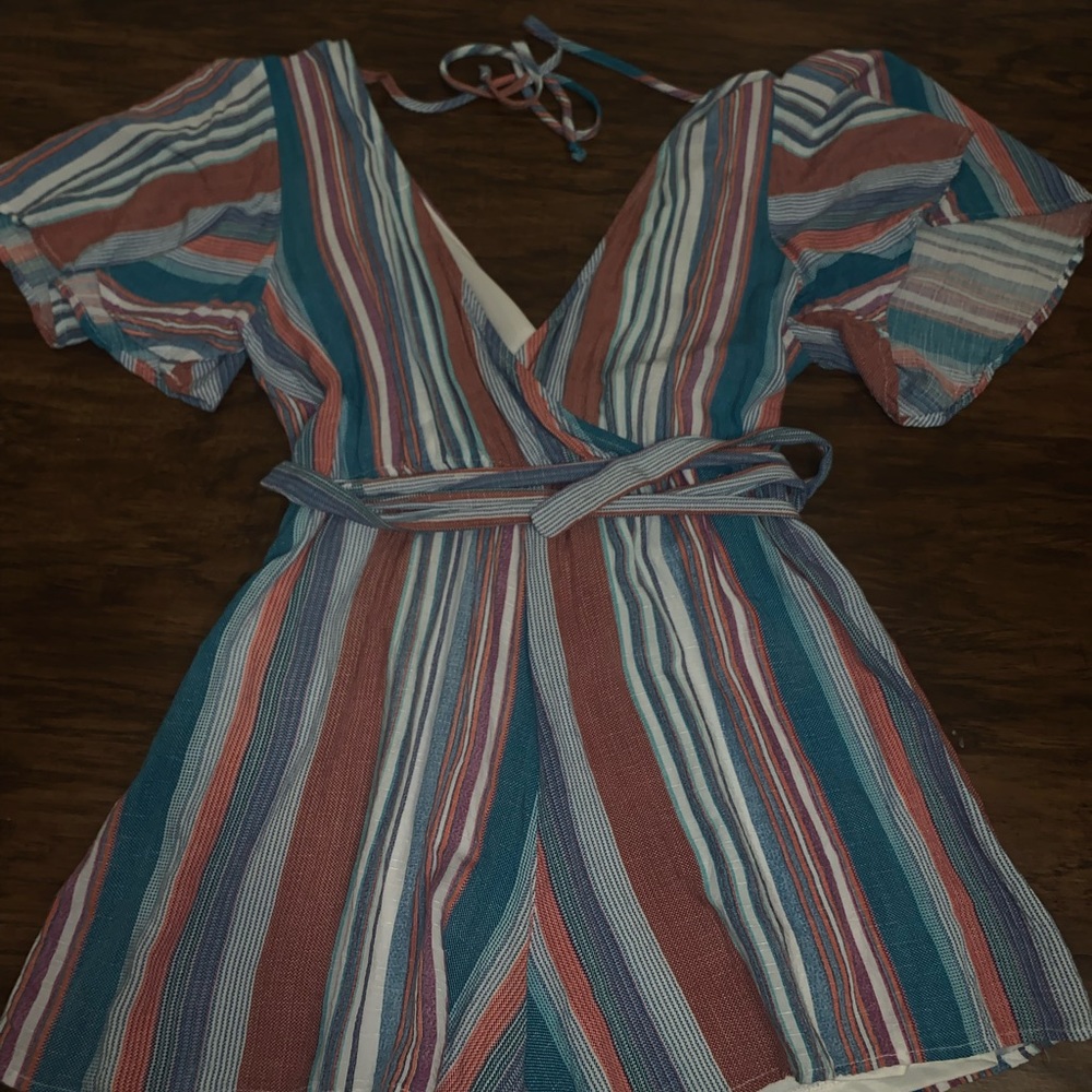 Striped Romper w/ Ties.